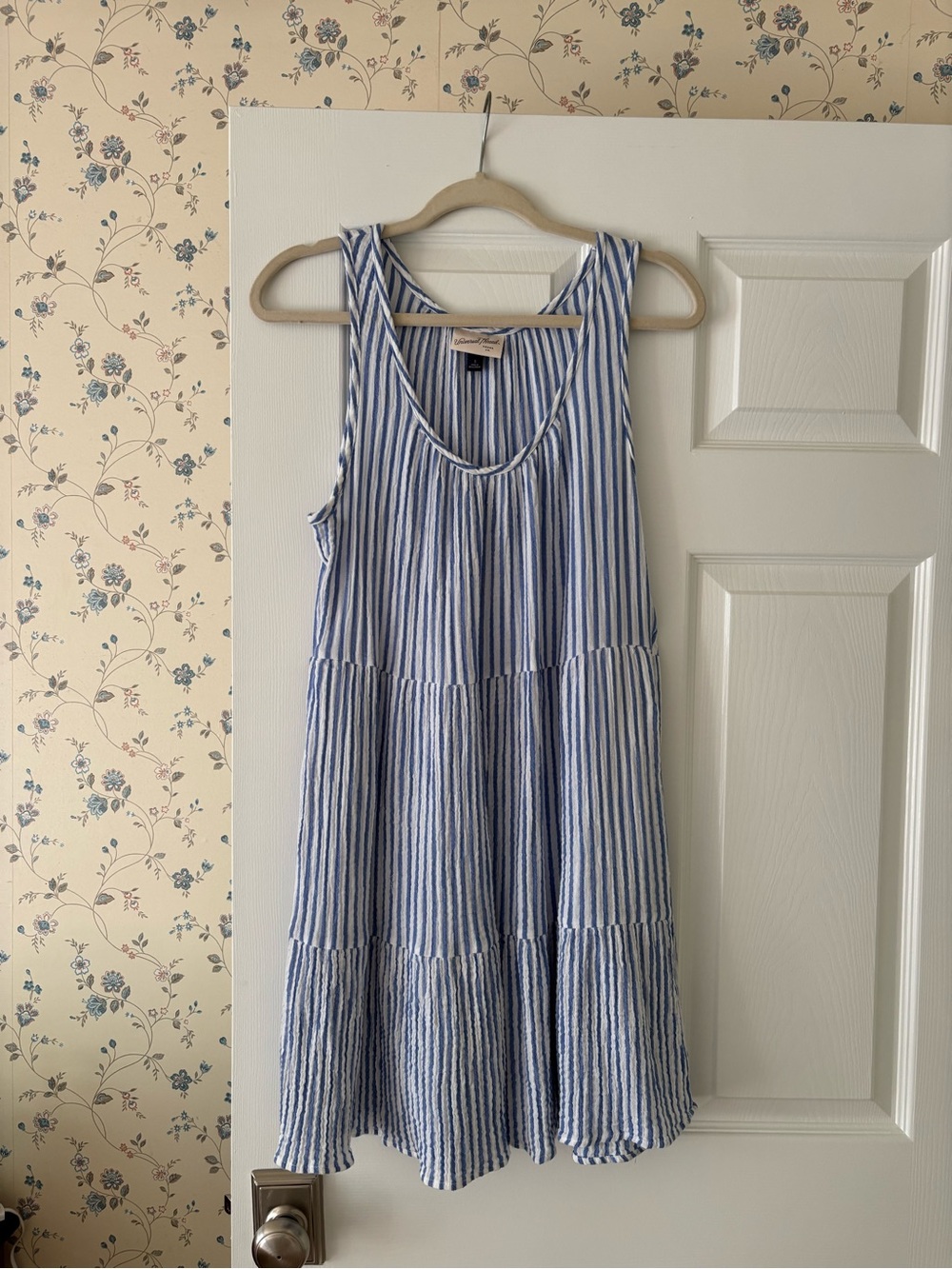 Universal Thread Blue & White Striped Tiered Sleeveless Dress